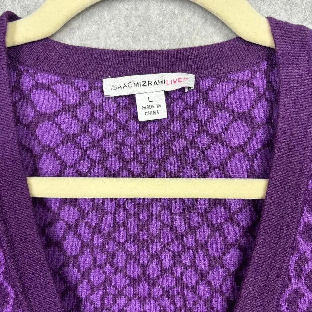Isaac Mizrahi Sweater Womens Large‎ Purple Animal Snake Print Long Quirky Whimsy